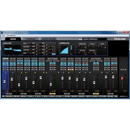 Tascam US-16x08 Interfaz USB/MIDI | 16 Canales, 8 Preamps Ultra-HDDA y DSP Integrado
