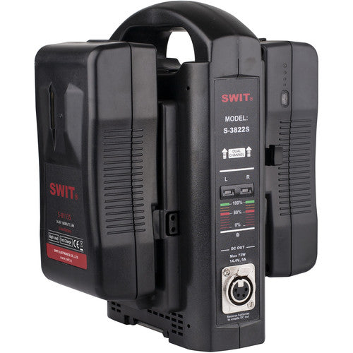 Cargador Doble V-Mount SWIT S-3822S — 2 Canales, 3A, Salida XLR DC 14.4V