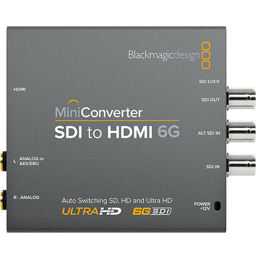 Convertidor Blackmagic SDI a HDMI con desincrustación de audio AES/EBU y analógico. Compacto y profesional