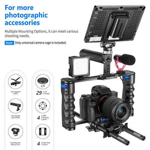 Jaula Universal Neewer VS107 | Aluminio CNC para DSLR y Mirrorless