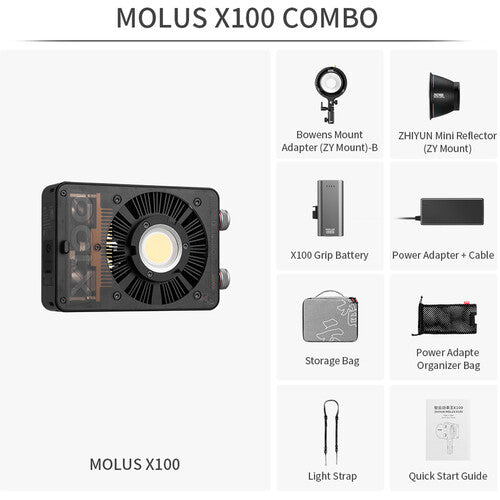 Zhiyun MOLUS X100 Combo | Kit Luz COB Bi-Color | Bowens | CRI95+ | Batería Incluida
