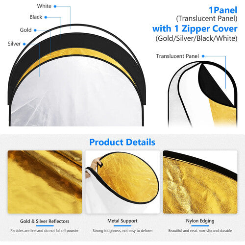 Reflector de luz 5 en 1 Reversible RF0812 Neewer ovalado 80x120cms