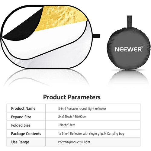 Reflector de luz 5 en 1 Reversible RF0812 Neewer ovalado 80x120cms