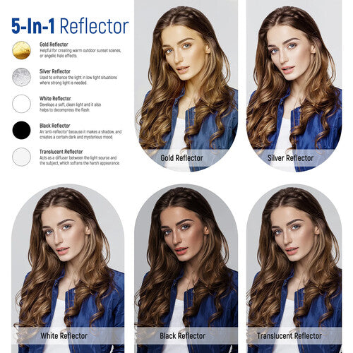 Reflector Neewer 5 en 1 de 43" | 110cm | Difusor, Dorado, Plateado, Blanco y Negro