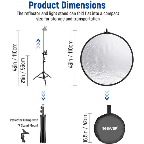 Reflector Neewer 5 en 1 de 43" | 110cm | Difusor, Dorado, Plateado, Blanco y Negro