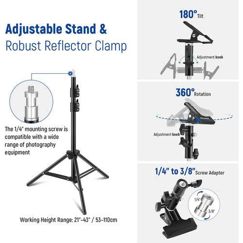 Reflector Neewer 5 en 1 de 43" | 110cm | Difusor, Dorado, Plateado, Blanco y Negro