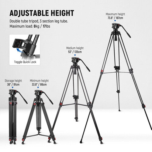 Trípode para video TP74 Neewer de cabezal fluido 74" Profesional