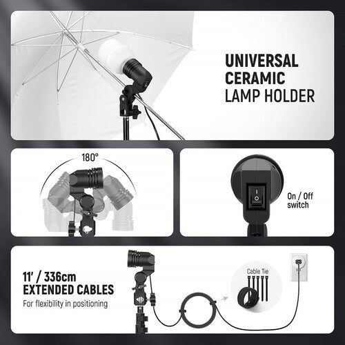 Kit 3 Sombrillas LED Neewer 24W | 5700K | 3 Soportes | Difusión y Rebote | Fotografía y Video