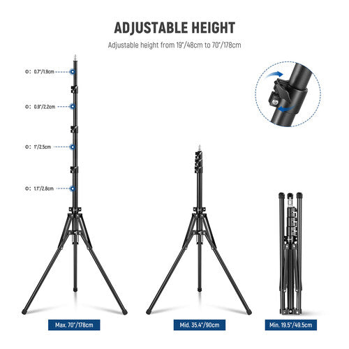 Pedestal Neewer Metal para Luminaria | Altura 190cm, hasta 3kg, con Funda de Transporte