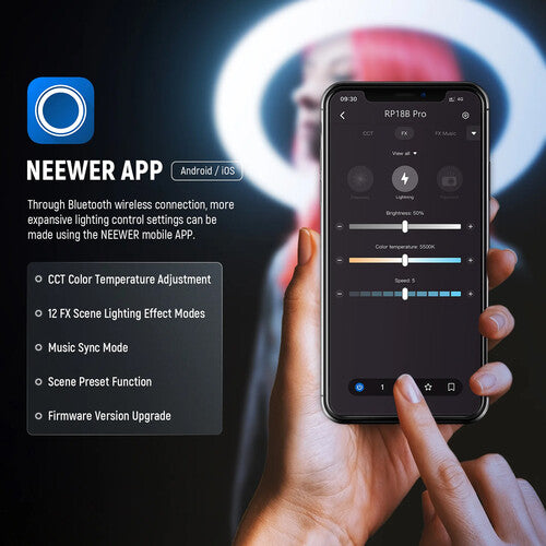 Neewer RP18B-PRO | Aro de Luz Bicolor 18" | CRI97+ | App Bluetooth | Kit con Pedestal
