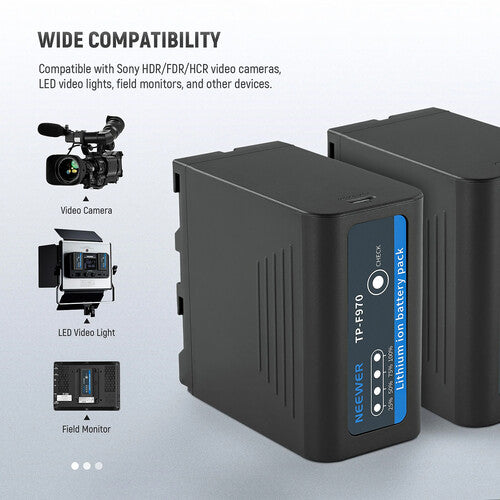 Kit Neewer NP-F970 6600mAh | 2 Baterías + Cargador Doble para Cámaras y Luminarias LED