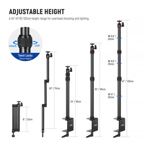 Brazo articulado de mesa Neewer TL253A + MH022 para cámara y smartphone