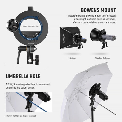 Soporte Neewer tipo S CRB1 con montaje Bowens para luz continua y flash