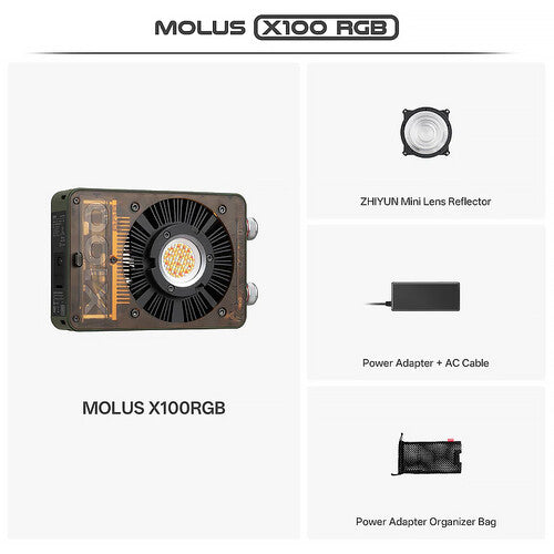 Zhiyun Molus X100 RGB Pro: 100W inalámbrico, 34 min batería, 2720 lux, CRI 95, softbox y adaptador Bowens incluidos