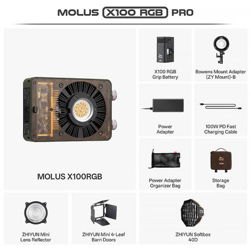 Luz COB RGB 100W Zhiyun Molus X100 | Compacta con Accesorios