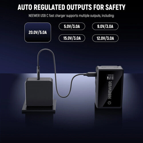 Cargador GaN USB-C 100W Neewer | Carga Rápida PD para Baterías V-Mount y Laptop