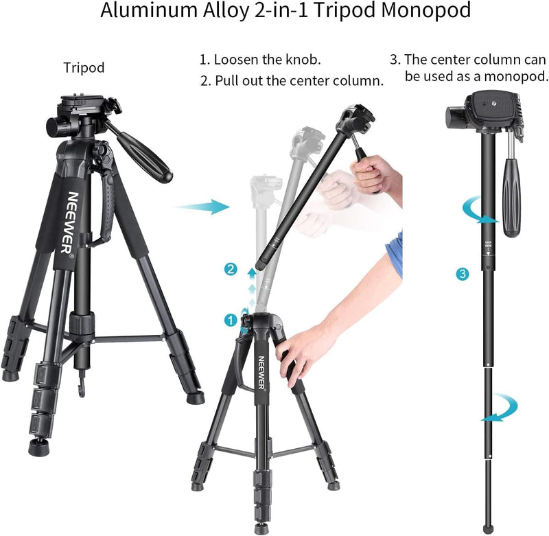 Trípode de viaje con monopié 2 en 1 Neewer | Cabezal fotografía | Aluminio