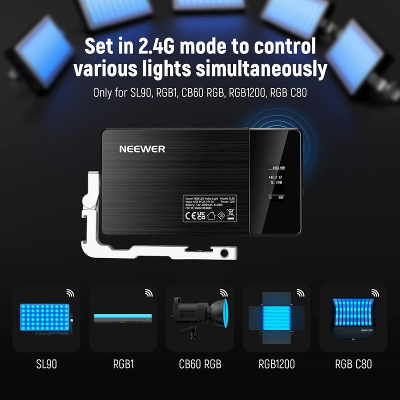 Neewer SL90 | Panel LED RGB-CCT 12W Recargable | CRI97+ | 18 Modos | Streaming y Vlog