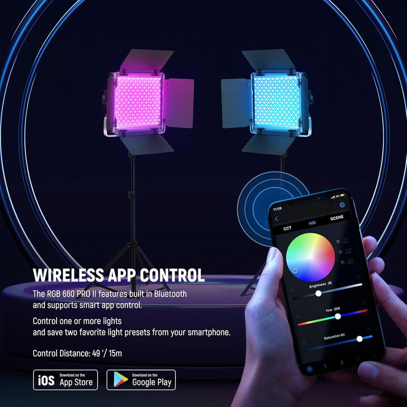 Kit 2 Luces LED Neewer RGB660 PRO II Panel RGB