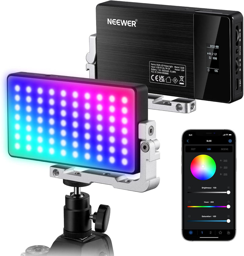Neewer SL90 | Panel LED RGB-CCT 12W Recargable | CRI97+ | 18 Modos | Streaming y Vlog