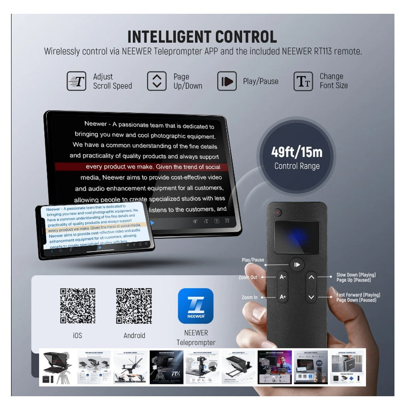 Teleprompter compacto con control remoto NEEWER X12 II para cámara compacta, DSLR y mirrorless