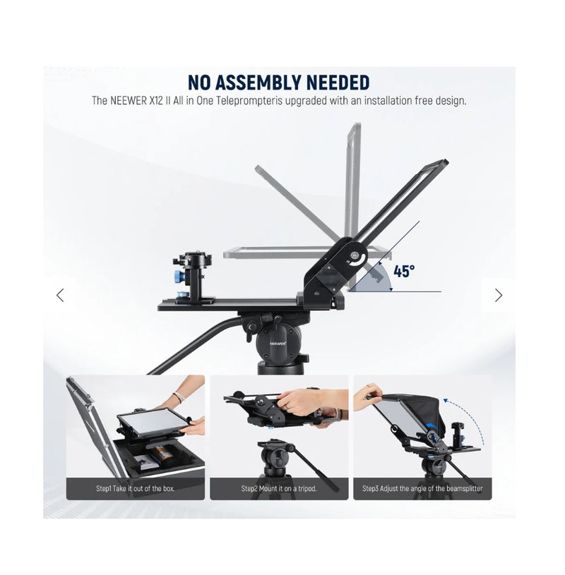 Teleprompter compacto con control remoto NEEWER X12 II para cámara compacta, DSLR y mirrorless