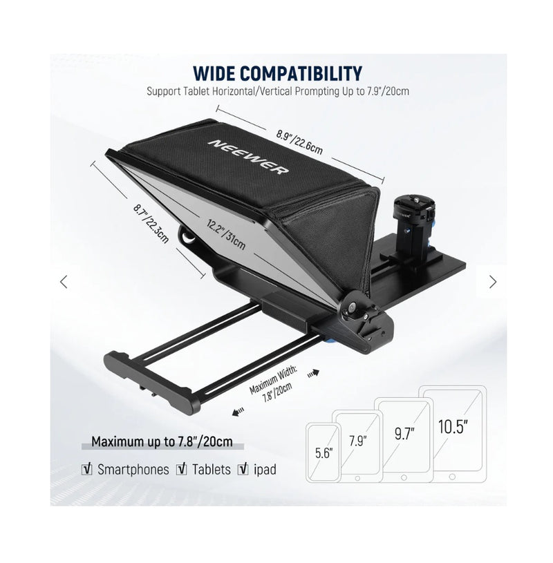 Teleprompter compacto con control remoto NEEWER X12 II para cámara compacta, DSLR y mirrorless