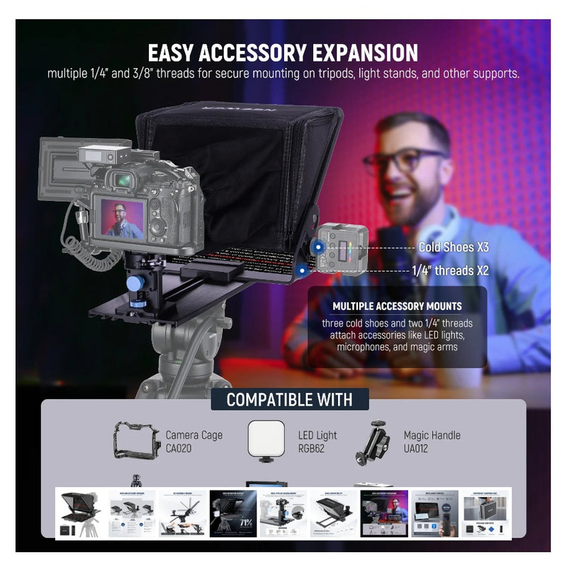 Teleprompter compacto con control remoto NEEWER X12 II para cámara compacta, DSLR y mirrorless
