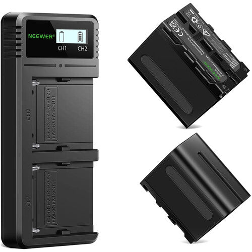Kit Neewer Cargador Doble + 2 Baterías NP-F970 7800mAh para Luces y Cámaras