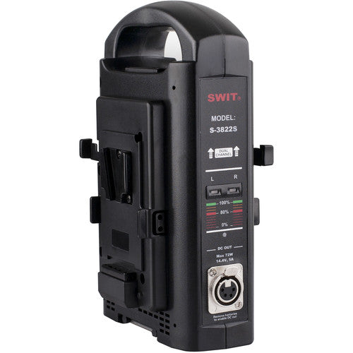 Cargador Doble V-Mount SWIT S-3822S — 2 Canales, 3A, Salida XLR DC 14.4V