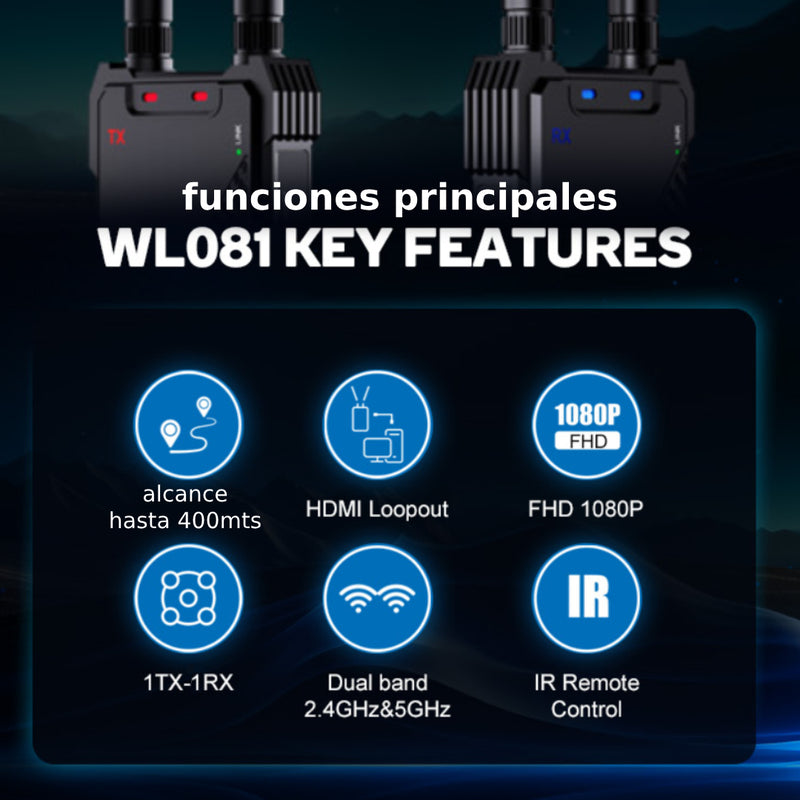 Sistema de transmisor y receptor de video HDMI inalámbrico VRRISS WL081 para equipos de sala de reuniones